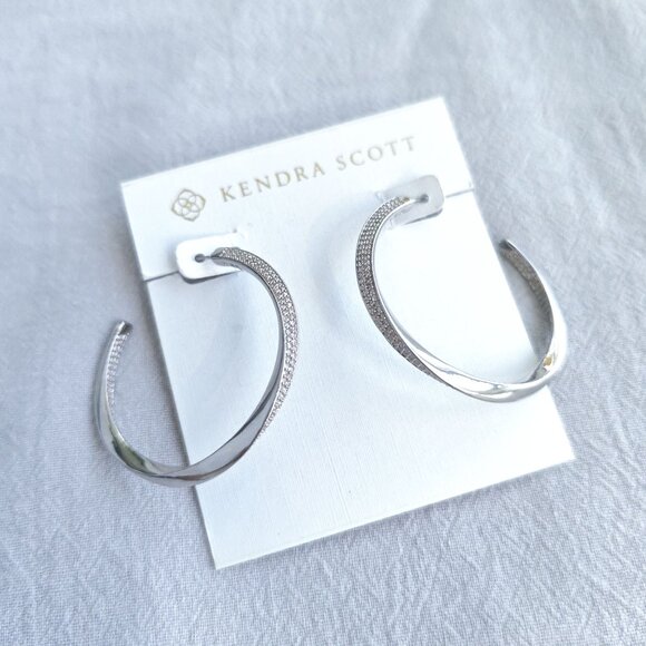 BRAND NEW Kendra Scott Ella Hoop Earrings Silver White Crystal - Picture 2 of 4